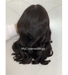 Brazilian virgin soft wavy curls 360 frontal wig with bangs--[MCWCC4]