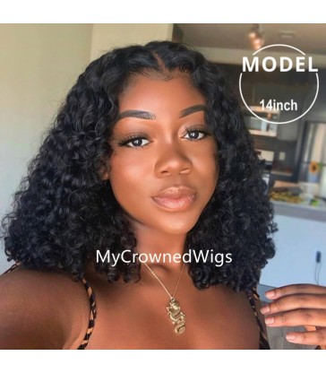 Brazilian virgin deep wave bob bleached knots full lace wig-[mcw002]