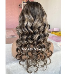 Colored Human Hair Wigs Highlight Ombre Lace Front Wigs For Women[CL-6]