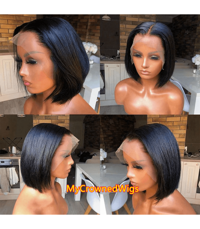 Brazilian virgin middle parting blunt cut bob 13*6 lace frontal wig -[LF333]