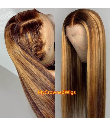 Honey Blonde Highlight Wigs Straight 13*6 Lace Front Wigs Pre Plucked [BH002]