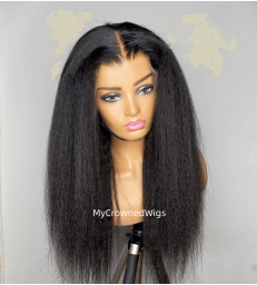 Stock 13x6 kinky straight long parting Virgin Human Hair Lace Front Wigs [KS001]