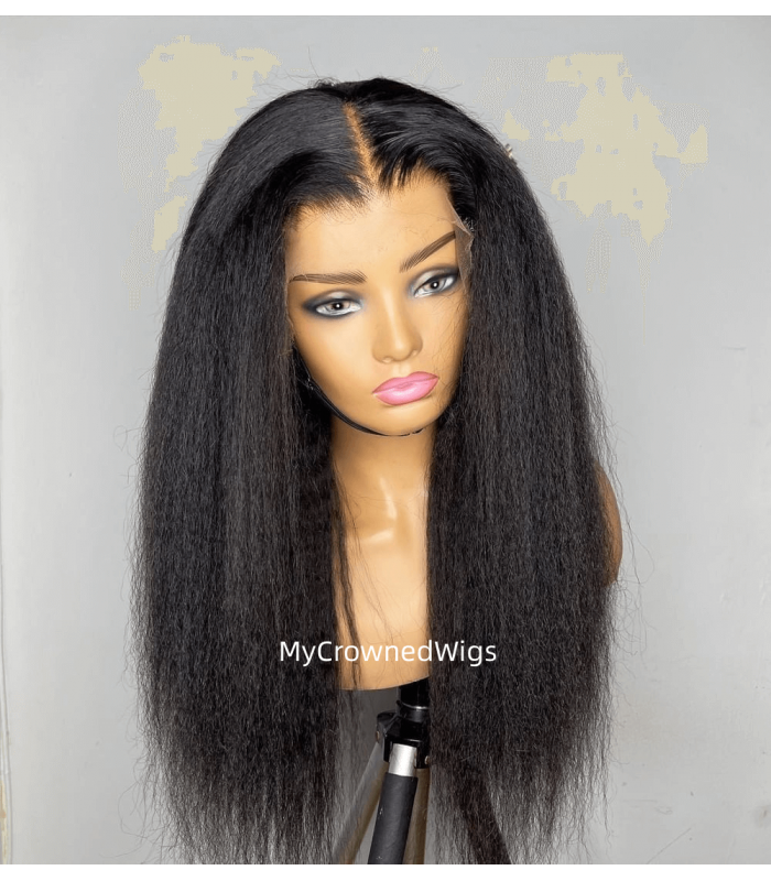 Stock 13x6 kinky straight long parting Virgin Human Hair Lace Front Wigs [KS001]