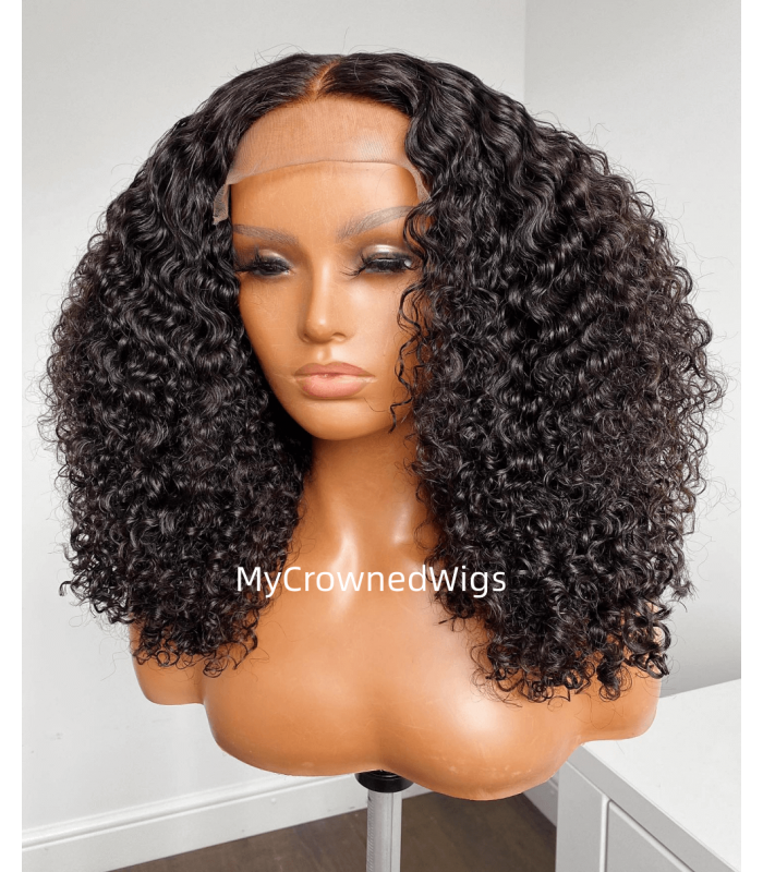 Stock curly wave 13x6 Virgin Human Hair long parting Lace Front Wigs [LF444]