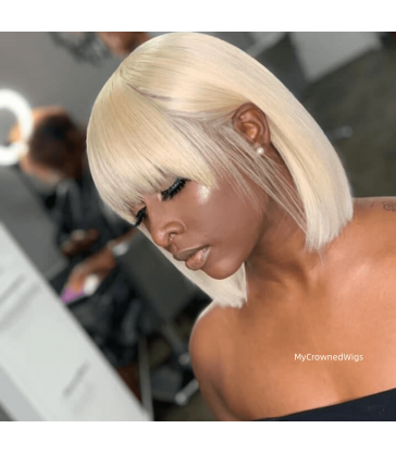 Brazilian virgin blonde color bob with bangs no lace machine made wig --[MCW804]