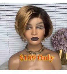 L Part Ombre Color Side Parting Short Style Human Hair Wig -【LP001】
