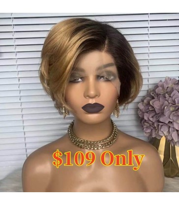 13x5x1 T Part Ombre Color Side Parting bob Lace Front Human Hair Wigs [tp001]