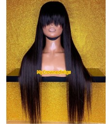 Brazilian virgin silk straight glueless full lace wig with bangs -[MCW008]