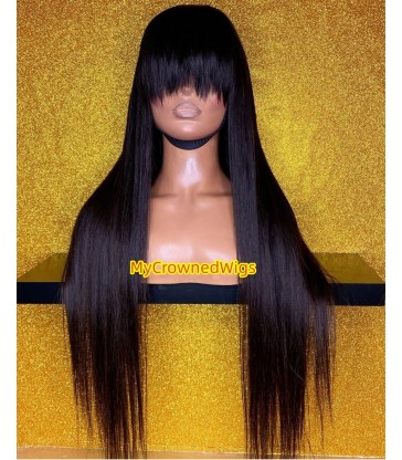 Brazilian virgin silk straight full lace wig with bangs -[MCW008]