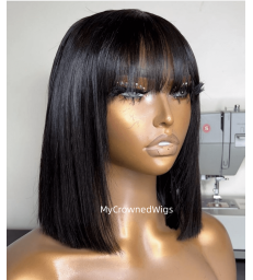 Ready to ship---Brazilian virgin blunt cut bob with bangs no lace machine made wig --[MCW801]