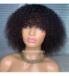 Brazilian virgin curly bob with bangs no lace machine made wig --[MCW805]