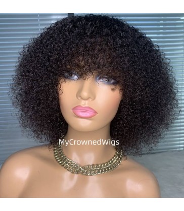 Brazilian virgin curly bob with bangs no lace machine made wig --[MCW805]