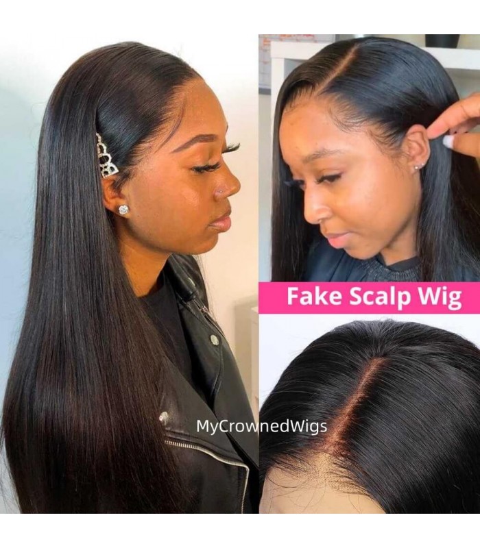 Brazilian virgin bob Lace Front Wig Pre-Made Fake Scalp