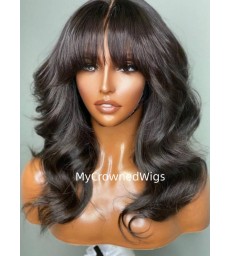 Brazilian virgin 5*5 HD lace closure loose wave bang wig [HCW114]