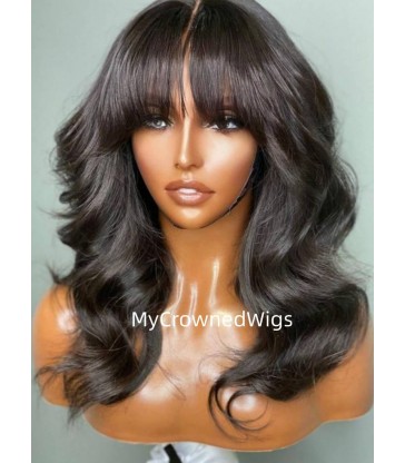 REAL INVISIBLE HD LACE 5*5 LACE CLOSURE WIG BANG STRAIGHT WITH WAND CURLS [HCW114]
