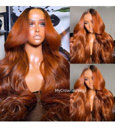 Dark Root Ginger Colored Body Wave 13*6 HD Lace Front Wigs With Baby Hair 【GC001】