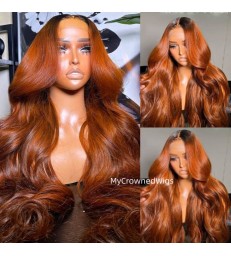 Dark Root Ginger Colored Body Wave 5x5 HD Lace Wig -【GC001】