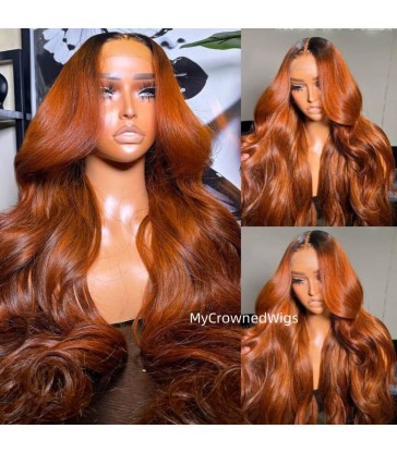 Dark Root Ginger Colored Body Wave 13*6 HD Lace Front Wigs With Baby Hair 【GC001】