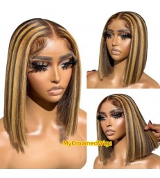 Honey Blonde Highlight Bob 13*6 HD Lace Front Wigs Pre Plucked [BH004]
