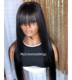 Brazilian virgin silk straight glueless 360 lace wig with bangs -[MCW398]