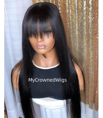 Brazilian virgin silk straight glueless 360 lace wig with bangs -[MCW398]