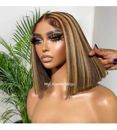 Honey Blonde Highlight Bob 13*6 HD Lace Front Wigs Pre Plucked [BH004]