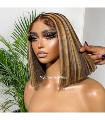 Honey Blonde Highlight Bob 13*6 HD Lace Front Wigs Pre Plucked [BH004]