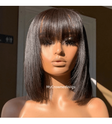 Brazilian virgin silk straight bang bob full lace wig-[MCWBB4]