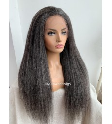 Grey mixed kinky straight brazilian virgin glueless full lace wig 【GM001】