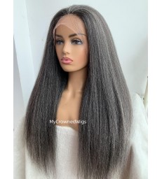 Grey mixed kinky straight brazilian virgin glueless full lace wig 【GM001】