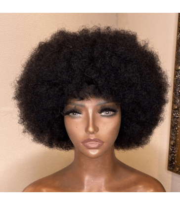 Brazilian Virgin Afro Curly Human Hair Full Lace Wig For Black Women--[AC001]