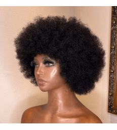 Brazilian Virgin Afro Curly Human Hair Full Lace Wig For Black Women--[AC001]