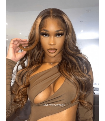 【Ready ship】Caramel light color loose wave 13*6 HD Lace frontal Wig--BH271