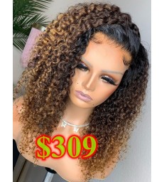 【Ready ship】Ombre blonde color deep curly 13*6 HD lace frontal wig--HD334