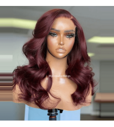 5*5 undetectable burgundy color body wave HD lace closure human hair wig【hcw119】