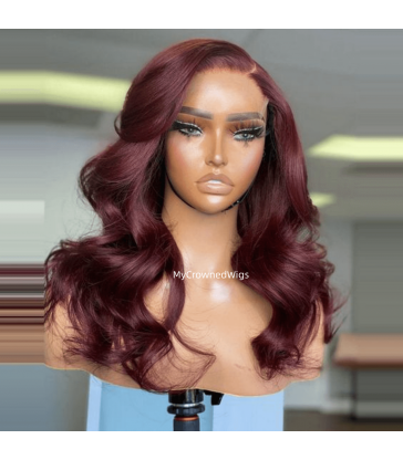 5*5 undetectable burgundy color bang bob HD lace closure human hair wig【hcw119】