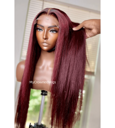 5*5 undetectable burgundy color silk straight HD lace closure human hair wig【hcw120】