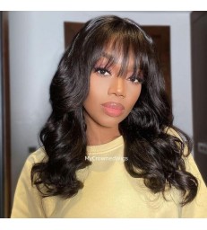Stock Brazilian virgin human hair body wave with bangs 360 frontal wig -[MCW388]