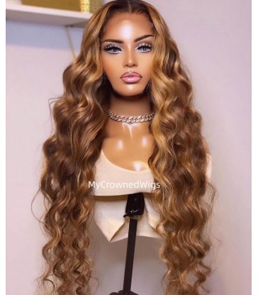 Blonde Highlight Wig Human Hair Loose Wave 360 Lace Front Wig ---[bh111[