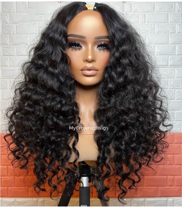 Wavy V Part Human Hair Wigs Brazilian Upgrade U Part Curly No Glue No Leave Out---[MCW707]