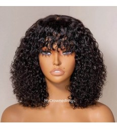 Brazilian virgin bang curly no lace machine made wig --[MCW806]