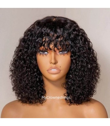 Brazilian virgin bang curly no lace machine made wig --[MCW806]