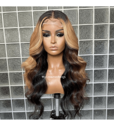Blonde Highlight Wig Human Hair Body Wave 5*5 HD Lace Closure Wig --[bh222]