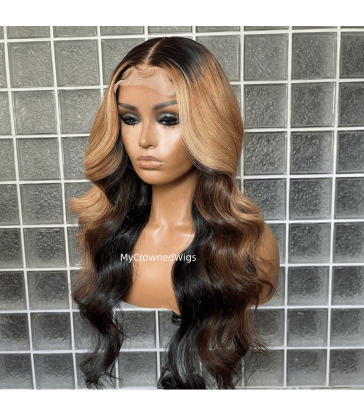 Blonde Highlight Wig Human Hair Body Wave 360 Lace Front Wig ---[bh222]