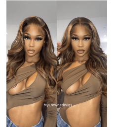 Blonde Highlight Wig Human Hair Body Wave 5*5 HD Lace Closure Wig --[bh333]