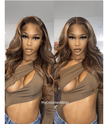 Blonde Highlight Wig Human Hair Body Wave 5*5 HD Lace Closure Wig --[bh333]