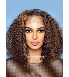 Highlight Curly Bob Virgin Human Hair 360 Frontal Wig--【MCW389】