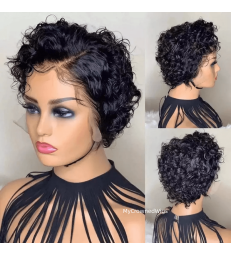 Cheap Wigs For Women human Hair Pixie Cut curly Wig [LFW04]