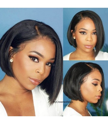 Brazilian virgin side part bob style long parting lace frontal wig -[LF003]