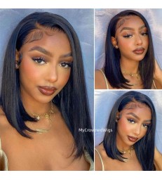 Side Parting Straight Bob 13*6 Lace Front Human Hair Wig -【LF111】